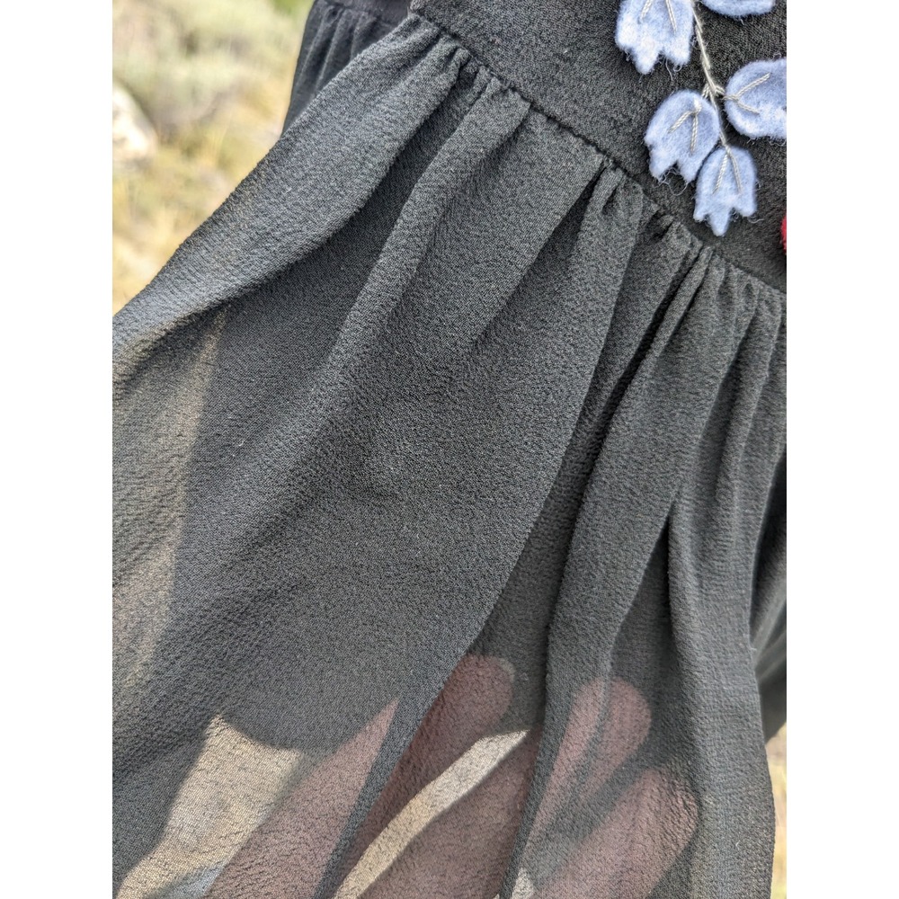 Vintage Y2K Sue Wong Black Silk Floral Applique Dress 8 Whimsigoth Embroidered - Picture 12 of 16